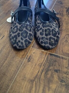 Camila Coelho Leopard Print Mary Jane Flats in Brown and Black
